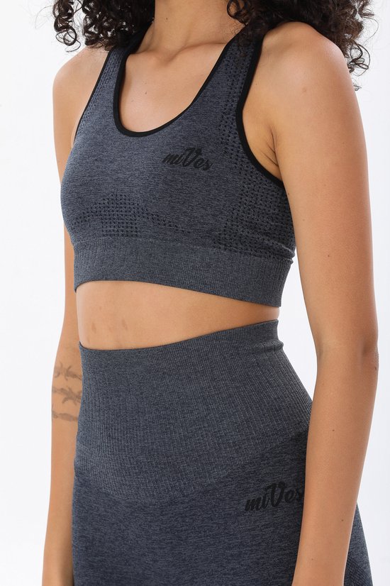 Mives® Sportlegging en Top - yoga-outfit - Fitness set - Scrunch Butt - Dames Legging - Sportkleding - Fashion legging - Broeken - Gym Sports - Legging Fitness Wear - High Waist - GRIJS - maat L - SHORT & BRA van Mives® — afbeelding 3