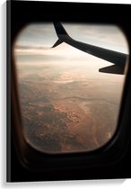 WallClassics - Canvas - Uitzicht op landschap vanuit Vliegtuig - 60x90 cm Foto op Canvas Schilderij (Wanddecoratie op Canvas)