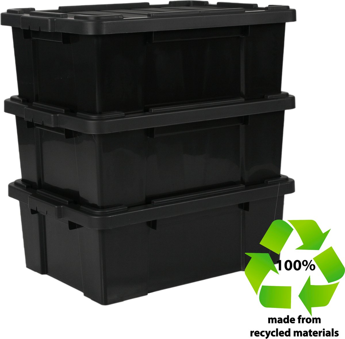 IRIS Powerbox Robuust Opbergbox - 43L - 100% Recycled Kunststof - Zwart - Set van 3