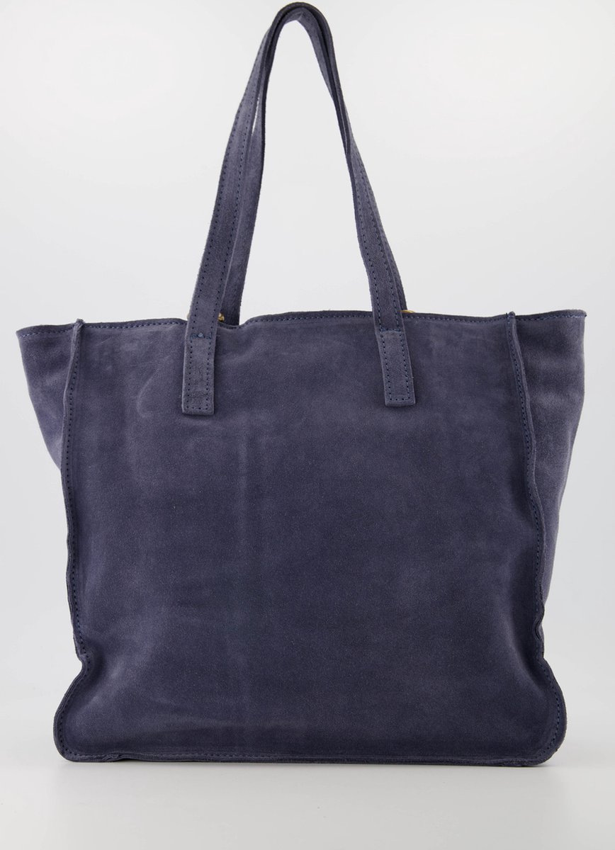Tas- handtas - blauw- suède -met lange band