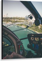 WallClassics - Canvas - Uitzicht op Brug vanuit Helikopter - 80x120 cm Foto op Canvas Schilderij (Wanddecoratie op Canvas)