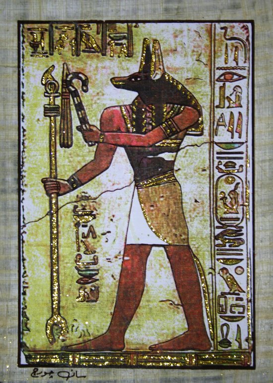 Egyptische papyrus met afbeelding van Anubis