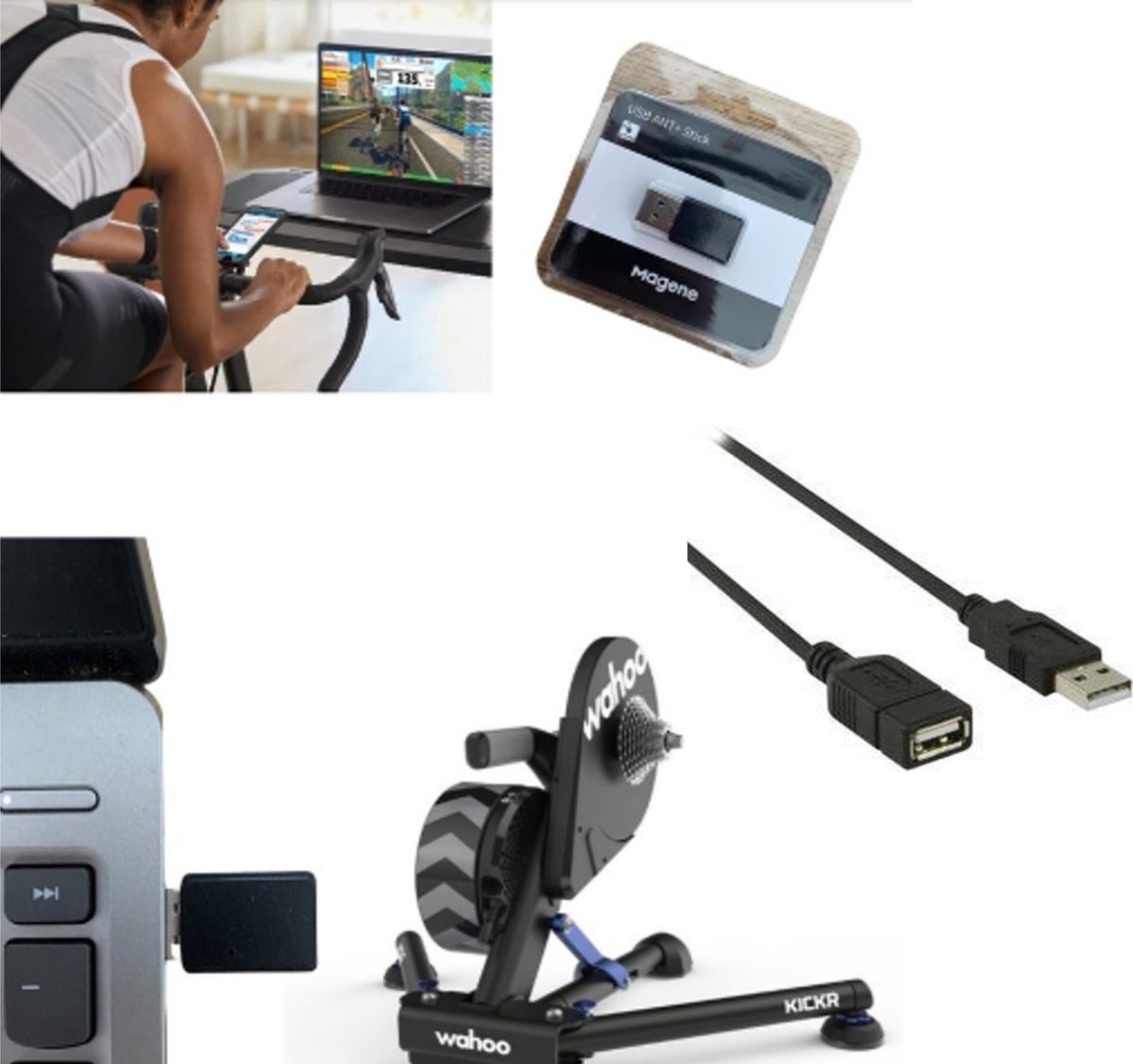 Ant+ USB Dongle met USB-verlengkabel voor sterke verbinding - geschikt voor Zwift - TrainerRoad - Rouvy - Tacx - Wahoo ANT+ Smarttrainer