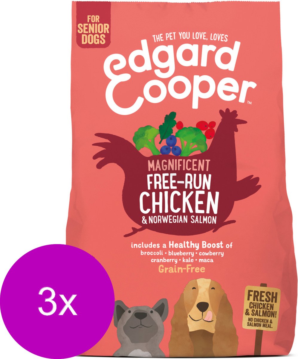 Edgard & Cooper Free-Run Chicken Senior Kip&Zalm&Broccoli – Hondenvoer – 3 x 700 g Graanvrij