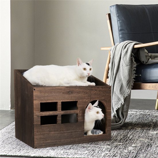 Needs&wants® Grote Kattenkast Voor Kattenbak, XXL, Van Hout Met Schoenenkast Zitcommode Kattenbakkast Commode Design Kattenhuis Toilet 110 X 50 53 Cm Wit Bruin 651425110