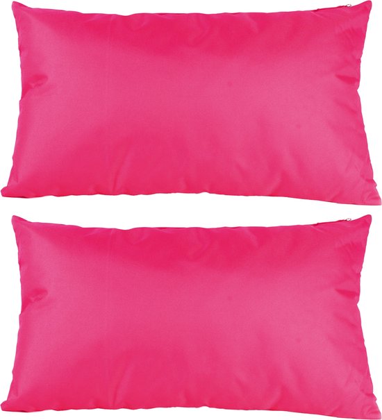 2x Bank/sier kussens voor binnen en buiten in de kleur fuchsia roze 30 x 50 cm - Tuin/huis kussens