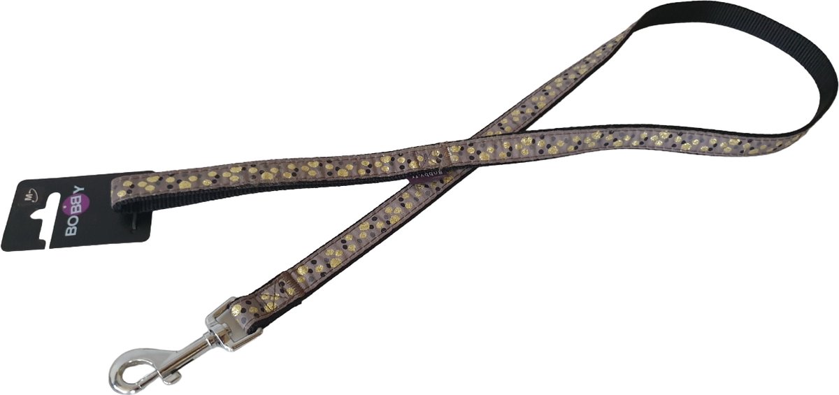 BOBBY Champagne Hondenlijn / Hondenriem - Nylon - Taupe-Zwart - M - Breedte 20 mm - Lengte 110 cm