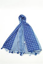 Lange dames sjaal Belle blauw wit donkerblauw lichtblauw