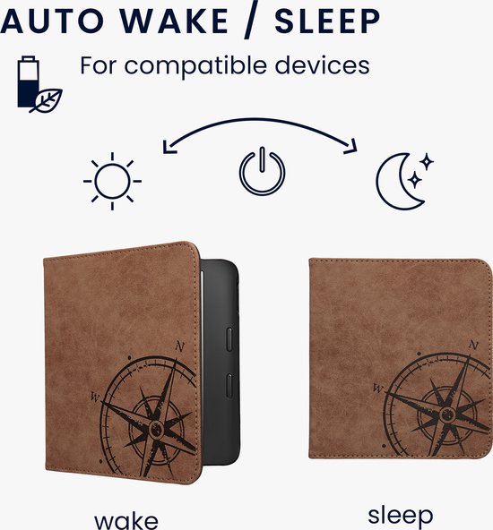 kwmobile ereader hoesje van kunstsuède - geschikt voor Kobo Libra 2 - Met magneetsluiting - In bruin — afbeelding 2