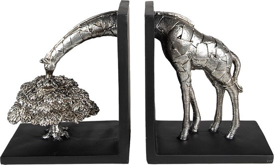 Clayre & Eef Boekensteunen set van 2 Giraf 30x10x18 cm Zilverkleurig Kunststof Boekenhouders