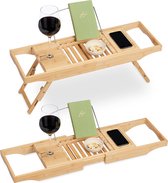 Relaxdays badplank bamboe - uitschuifbaar badrekje met poten - boekensteun - 70-108 cm