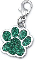 Porte-clés ou pendentif collier 25x25 mm avec patte de chien paillettes vert foncé avec fermoir mousqueton