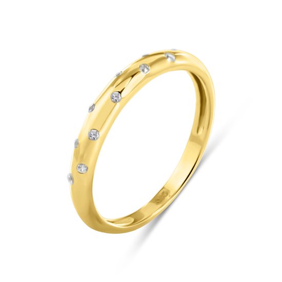 Silventi 9NBSAM-G230019 Gouden Ring met Zirkonia Steentjes - Dames - 2,8mm Breed - Maat 53 - 14 Karaat - Goud
