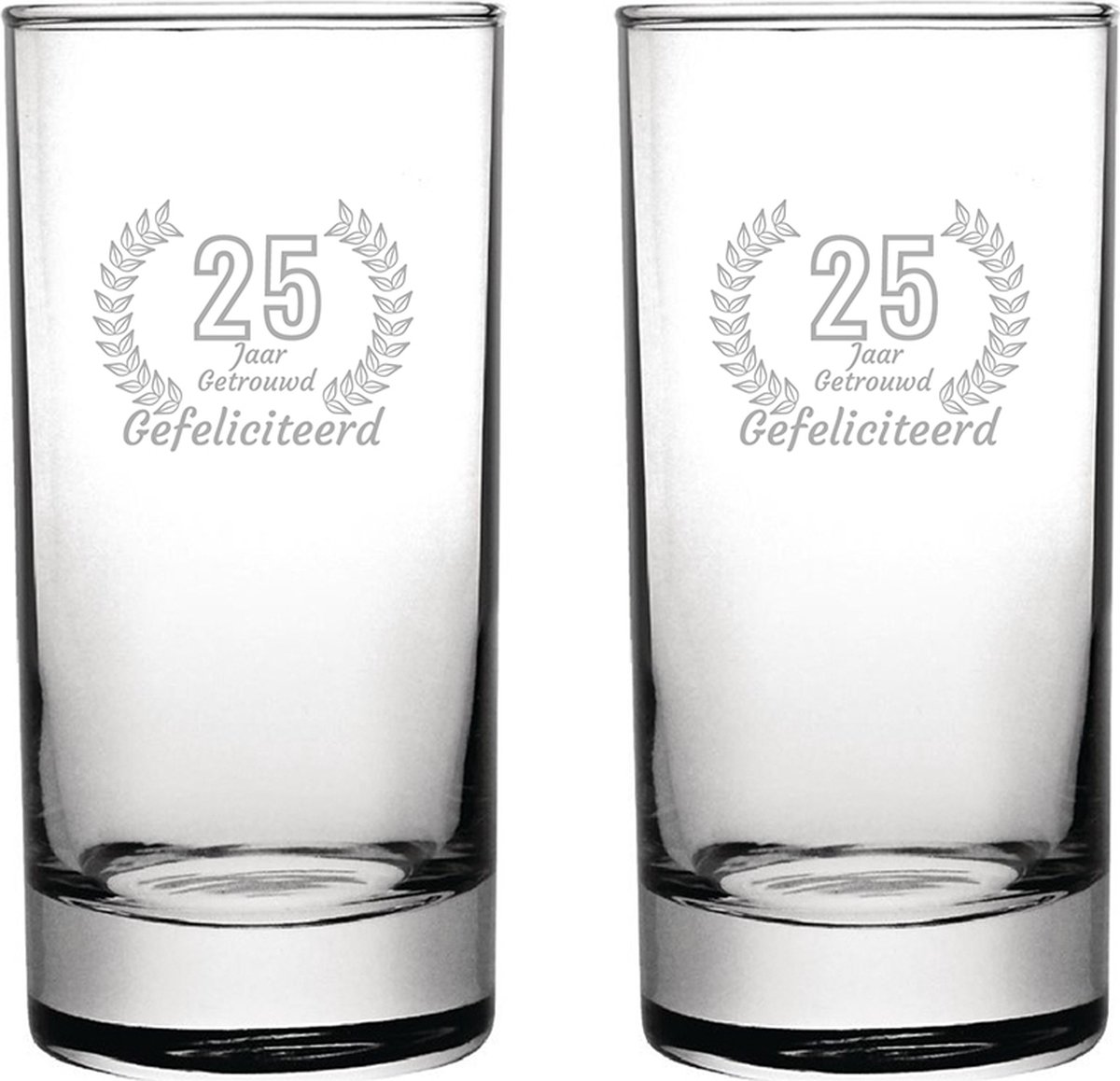 Gegraveerde set Longdrinkglazen 28,5cl Gefeliciteerd 25 jaar getrouwd