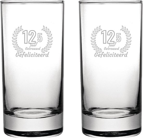 Set gravé Verres "long drinks" 28.5cl Félicitations 12,5 ans de mariage