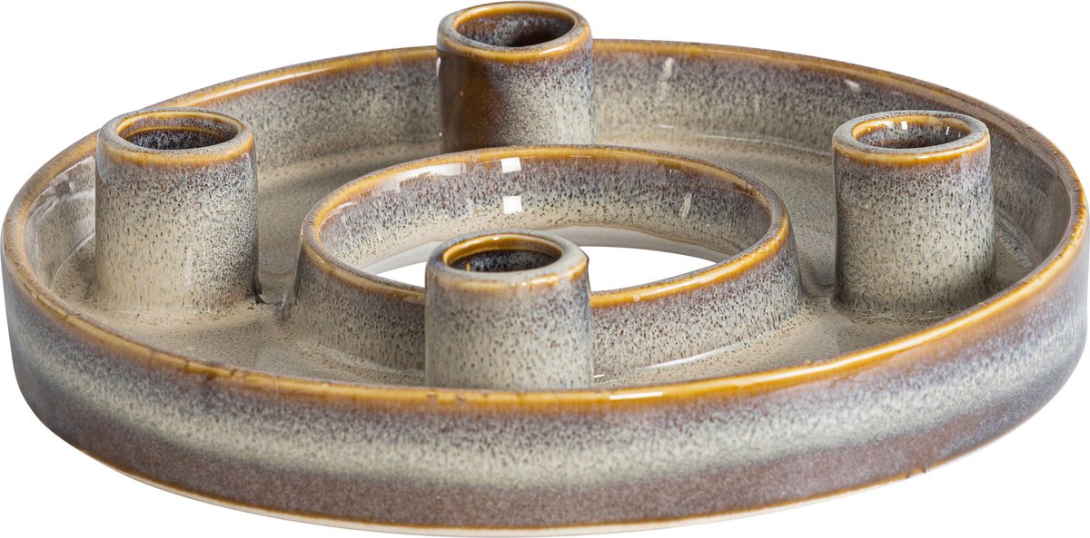 BePureHome Handy Kaarsenhouder - Porselein - Grijs/Bruin - 5x21x21