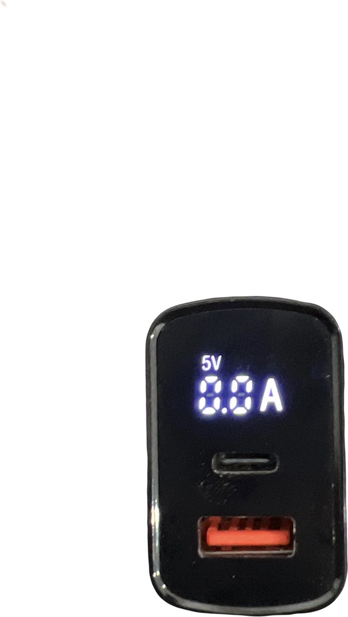 DrPhone HALO-N1 - Dubbele Snellader - 18W PD USB-C + 18W QC 4.0 USB Oplader met Digitale Display Led - Geschikt voor Smartphone / Tablet - Zwart van DrPhone — afbeelding 2