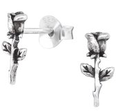Joy|S - Zilveren roosje oorbellen - 5 mm x 10 mm - geoxideerd - bloem oorknopjes