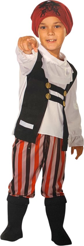 Piraat kostuum kinderen jongens - Maat 122/128 – 4 delig - verkleedkleding piraten carnaval