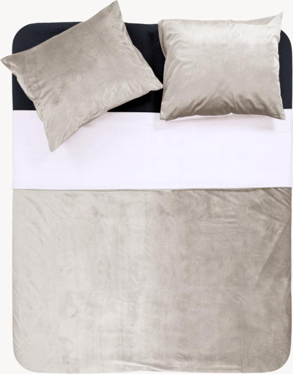 Y-NOT - Dekbedovertrek met kussensloop - Fluweel/Velvet Two Tone Silver/Wit - 1 Persoons - 140x200/220 cm