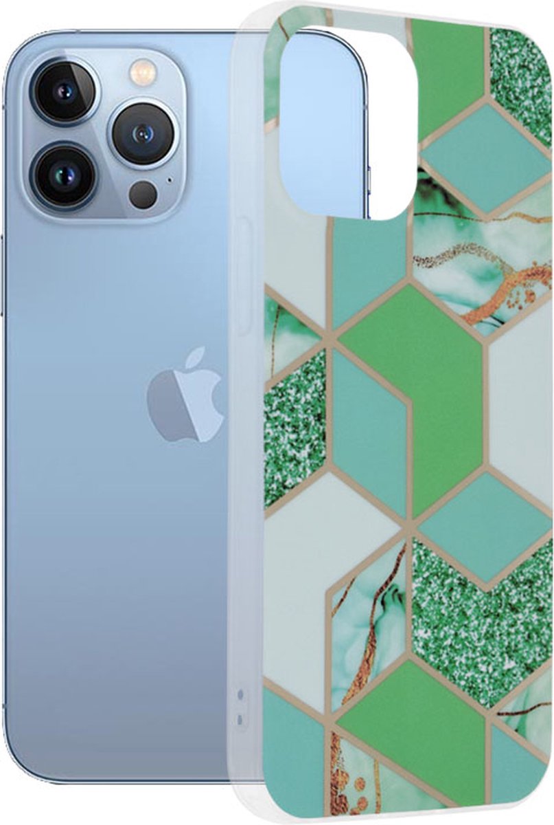 Techsuit Kleurrijk Duurzaam Hoesje Voor iPhone 13 Pro Max - Hexagon Groen
