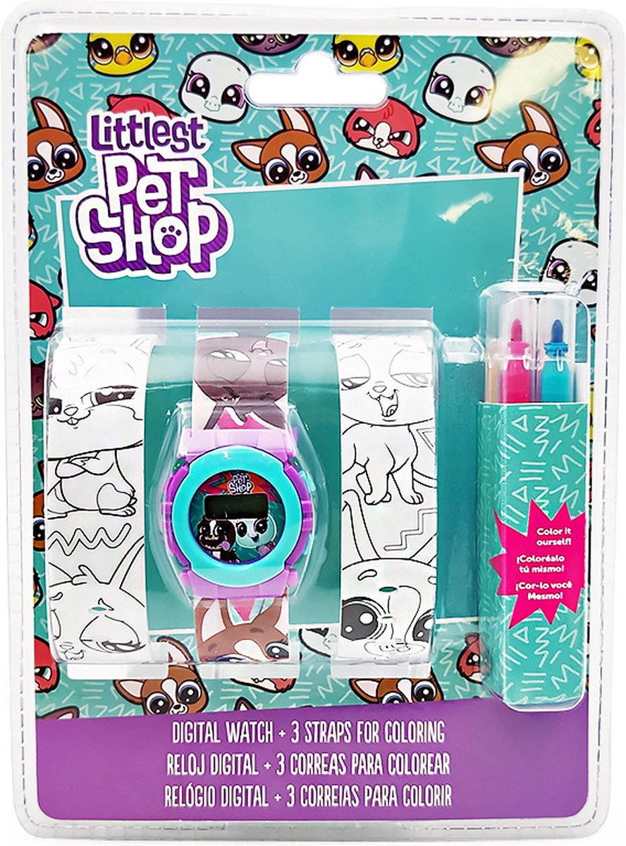 Littlest Pet Shop 4837 DIGITALE HORLOGE + 2 BANDJES OM ZELF IN TE KLEUREN EN 4 STIFTEN