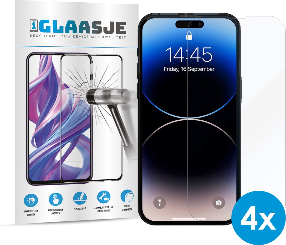 iGlaasje - 4x Screenprotector Telefoonglas Beschermglas - geschikt voor iPhone 14 Pro