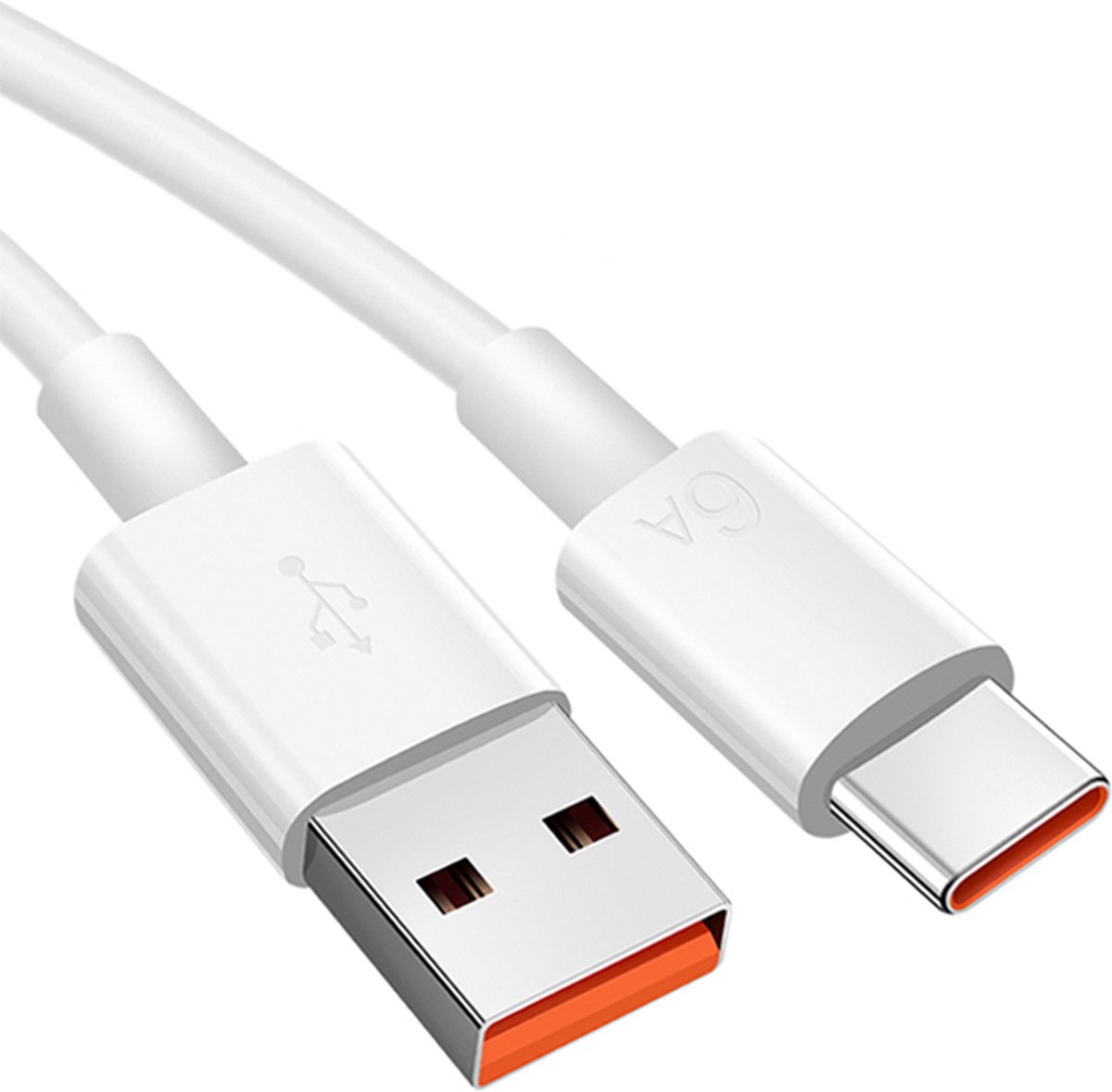 USB-A naar USB-C SuperCharge kabel - 6A - Type-C supersnelle oplaadkabel, snelle oplaadgegevenskabel USB-oplaadkabel, Geschikt voor alle modelen speciaal voor Xiaomi en Huawei