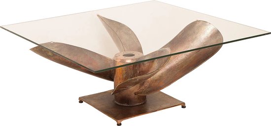 Table basse maritime OCEAN L 85cm cuivre antique avec hélice de bateau et  plateau en verre | bol