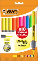 BIC Highlighter Grip Markeerstiften - Schuine Punt - Verschillende Fluo Kleuren - Pak van 10