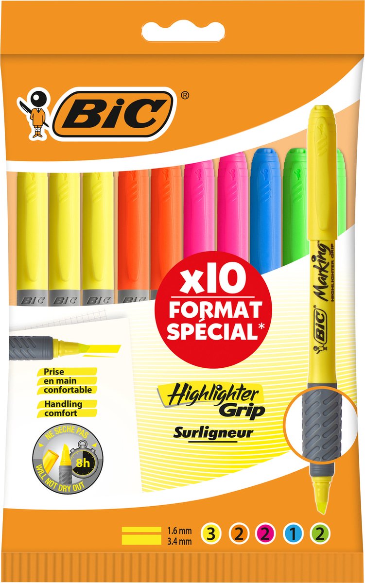 BIC Highlighter Grip Markeerstiften Schuine Punt Verschillende Fluo