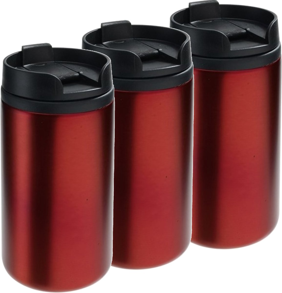 Thermosbeker - metallic rood - 5x stuks - RVS - 250 ml - dubbelwandig met schroefdop