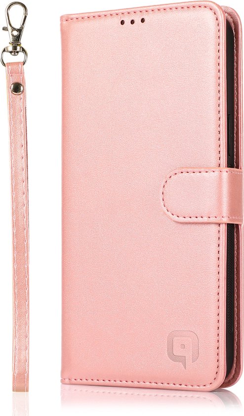 Perfeqt geschikt voor iPhone 14 Pro Max Uitneembare leer BookCase Hoesje - Rose Gold