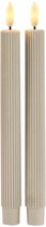 Sirius Smilla - rechargeable - set van 2 oplaadbare warm grijze dinerkaarsen - met ribbel structuur - ø 2 cm, hoogte 25 cm