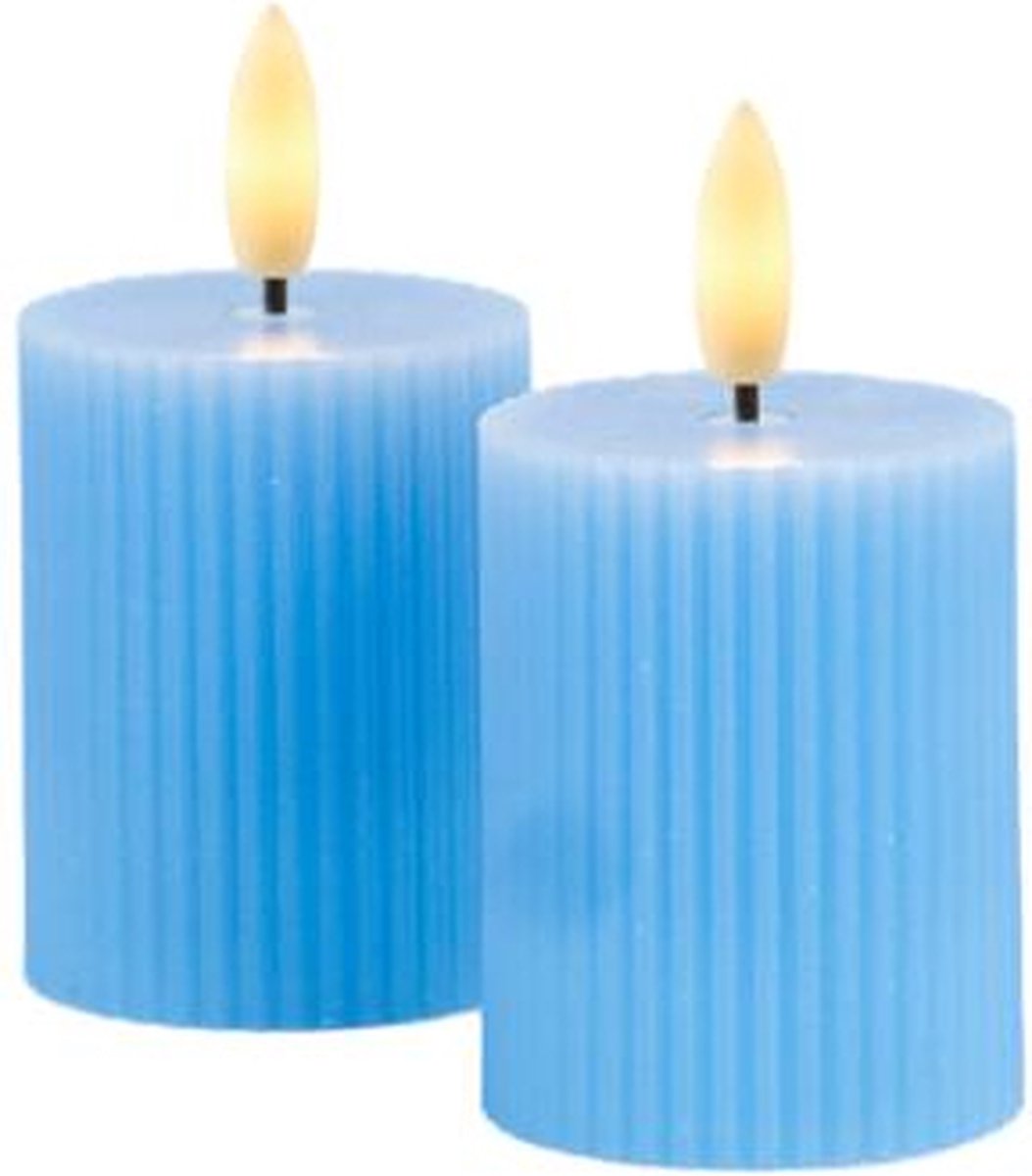 Sirius Smilla - rechargeable - set van 2 oplaadbare blauwepilaar kaarsen met ribbel structuur - ø 5 cm - H 6,5 cm