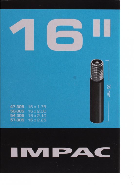 Impac Binnenband 16x1.75/2.35 - Schrader ventiel 35mm - Duurzaam rubber - ETRTO 47/57-305