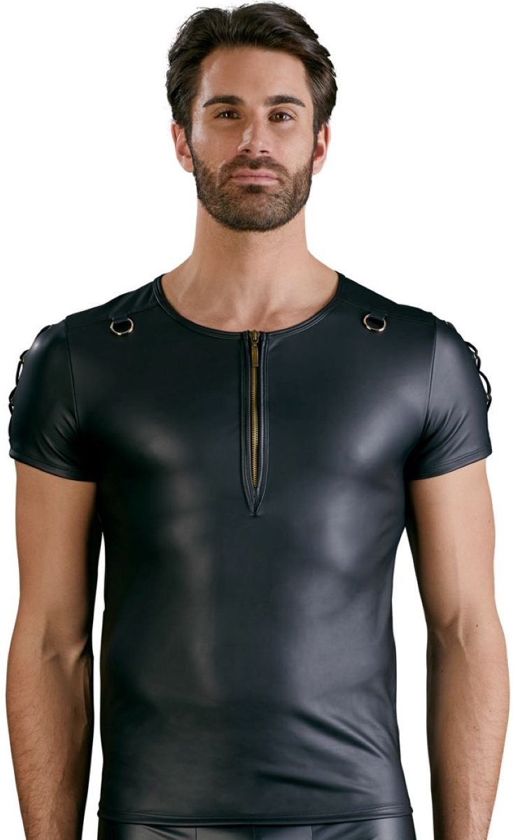 Goedkoopste Wetlook Shirt met Rijgveters en O-ringen