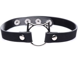 XR Brands Kinky Kitty Ring Slim Choker - PU Leather - Black black