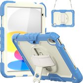 Mobigear Tablethoes geschikt voor Apple iPad 10 (2022) Hardcase Backcover | Mobigear SureGrip Xtreme + Schouderband | Schokbestendig iPad 10 (2022) Telefoonhoesje | Anti Shock Proof + Standaard - Wit /Blauw | Wit,blauw