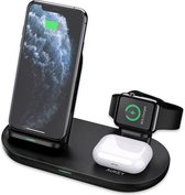 Aukey triolader draadloos oplader Qi smartphone Airpods Apple Watch oplaadpad - Zwart