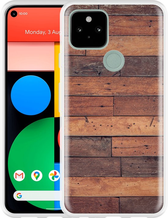 Google Pixel 5 Hoesje Houten planken Designed by Cazy