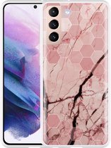 Hoesje Geschikt voor Samsung Galaxy S21 Pink Marble