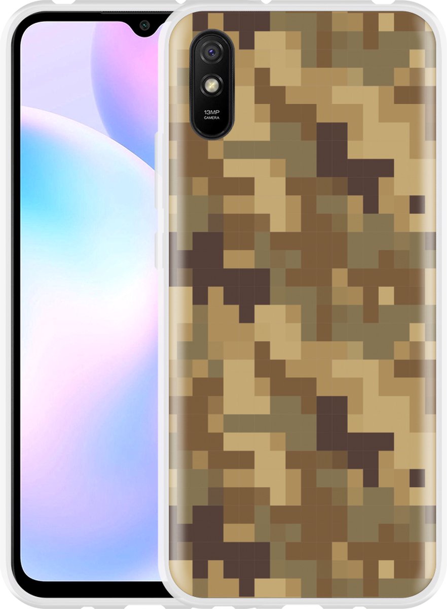 Xiaomi Redmi 9A Hoesje Pixel Camouflage Brown - Designed by Cazy