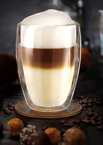 Creano dubbelwandig XXL thermoglas 400ml, extra groot hittebestendig koffieglas/thee glas/latte macchiato van borosilicaatglas