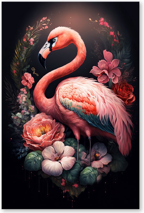 Graphic Message - Peinture sur Toile - Flamingo - Vogel - Zwart
