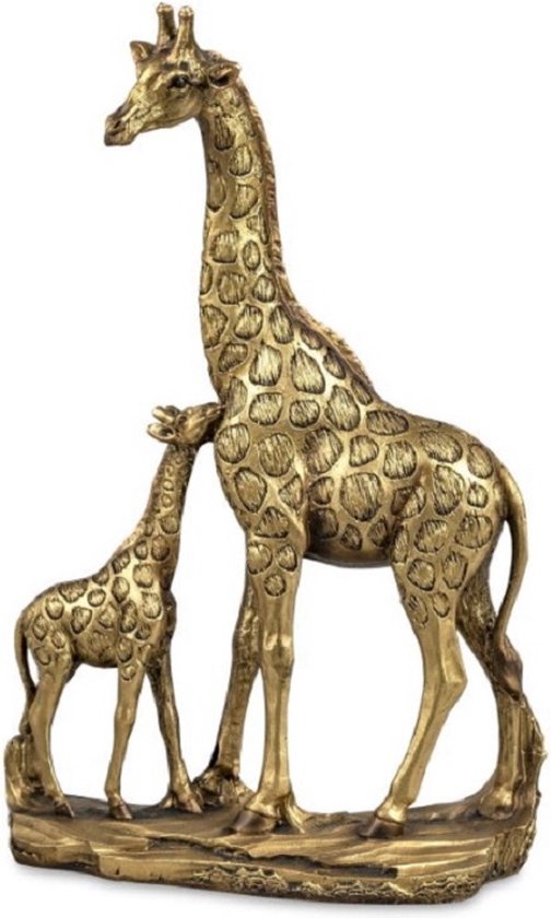Giraf - met kind - Polyserin - Antiek zilver - 18x30x7cm - Beeld - DecoratieBoltze