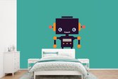 Behang kinderkamer - Fotobehang Robot - Gezicht - Antenne - Blauw - Jongens - Breedte 390 cm x hoogte 260 cm - Kinderbehang