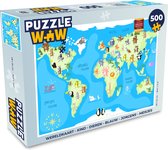 Puzzel Wereldkaart - Kind - Dieren - Blauw - Jongens - Meisjes - Legpuzzel - Puzzel 500 stukjes