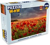 Puzzel Zonsondergang - Klaprozen - Rood - Bloemen - Veld - Natuur - Legpuzzel - Puzzel 1000 stukjes volwassenen