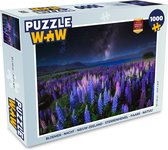 Puzzel Bloemen - Nacht - Lupine - Sterrenhemel - Paars - Natuur - Legpuzzel - Puzzel 1000 stukjes volwassenen